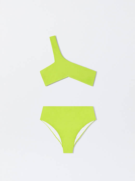 High-Waisted Asymmetric Bikini, Yellow, hi-res