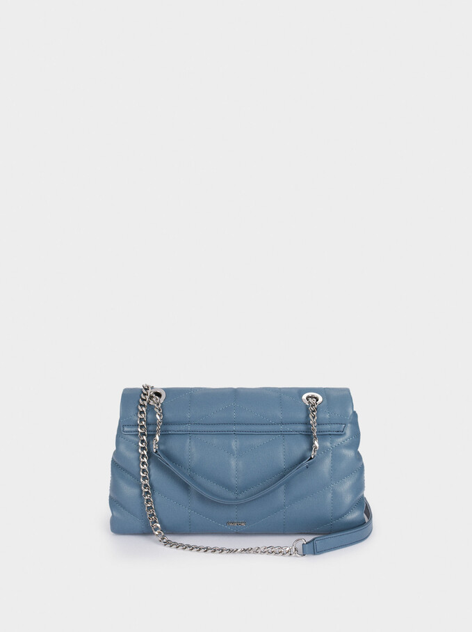 Quilted Shoulder Bag With Contrast Strap, Blue, hi-res