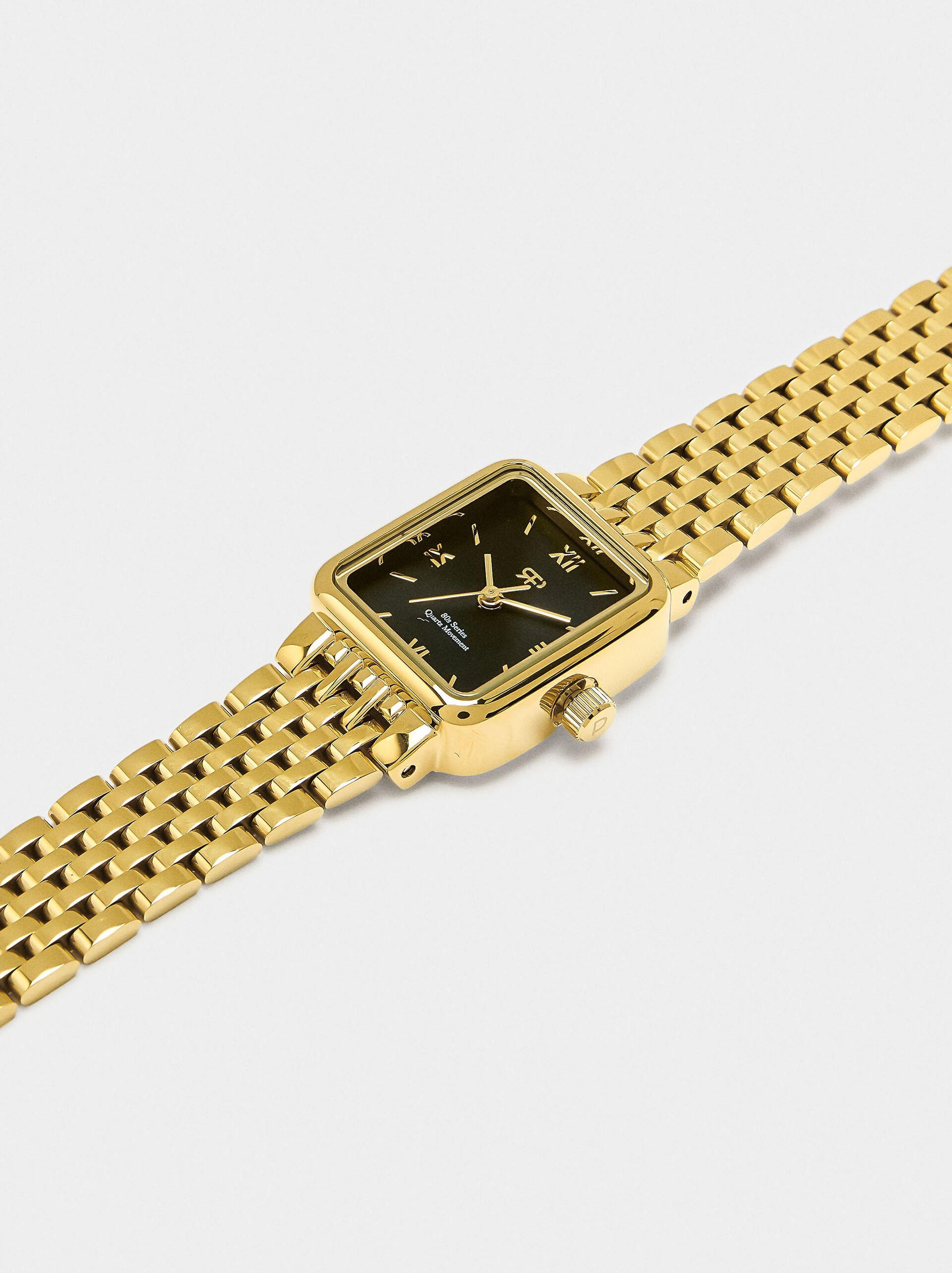 Square watch with a stainless steel bracelet image number 1.0