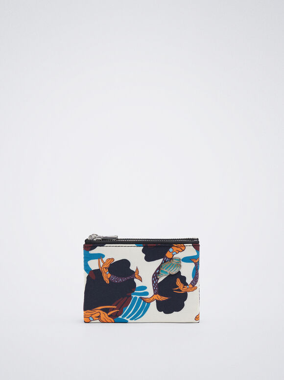 Printed Nylon Coin Purse, White, hi-res