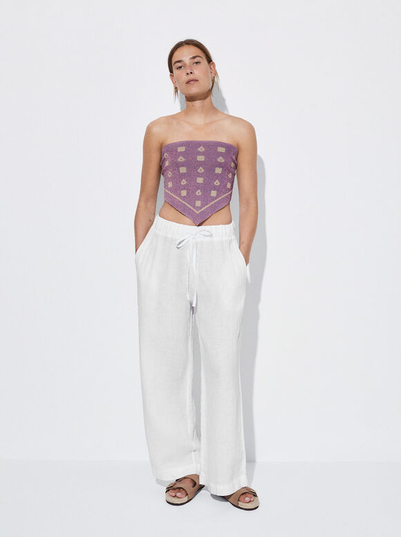 100% Linen Trousers, Ecru, hi-res