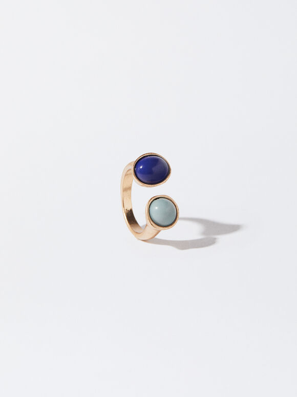 Golden Ring With Resin, Blue, hi-res