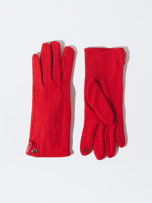 Wool Gloves, Red, hi-res