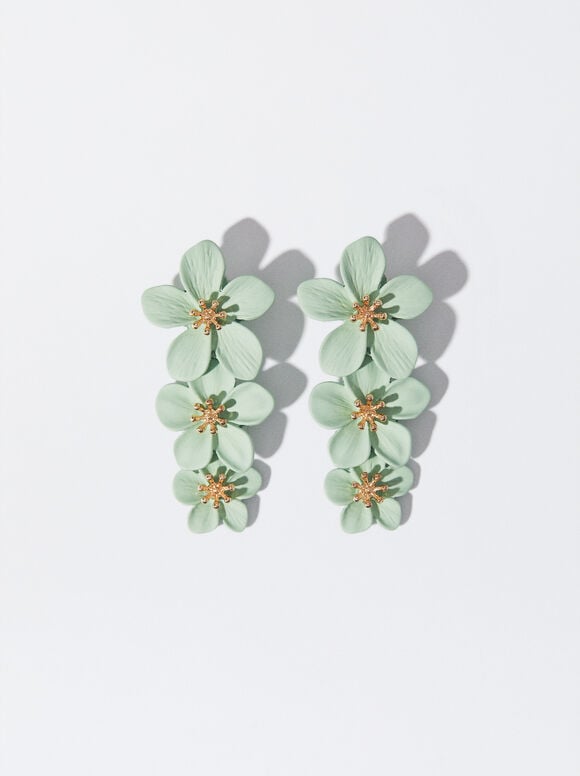 Flower Clip Earrings, Yellow, hi-res