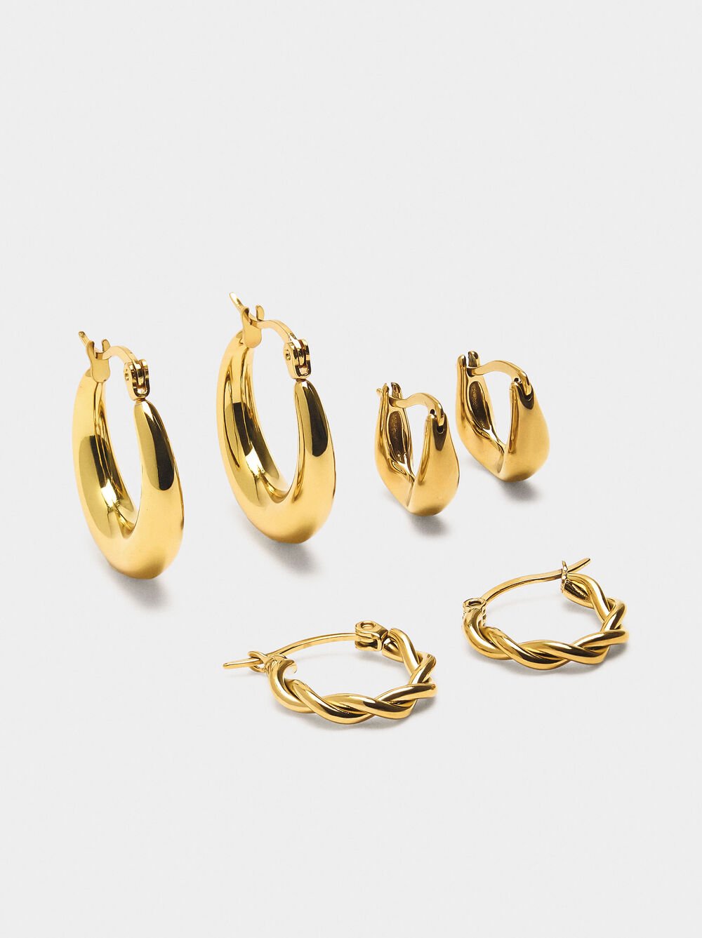 Set of golden hoop earrings - stainless steel