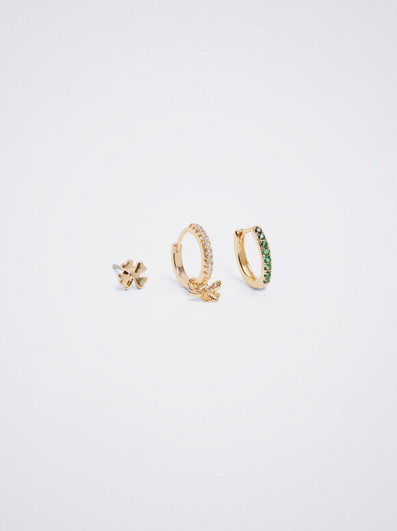 Set Of Hoops With Cubic Zirconia, Multicolor, hi-res