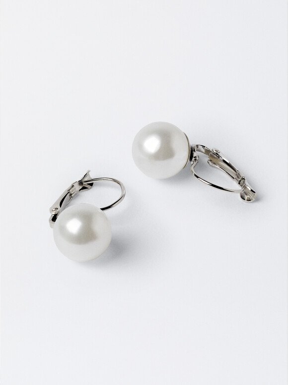 Faux Pearl Studs, Beige, hi-res
