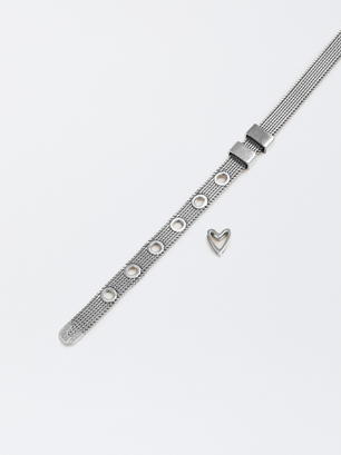 Online Exclusive - Stainless Steel Personalised Heart Bracelet, Silver, hi-res