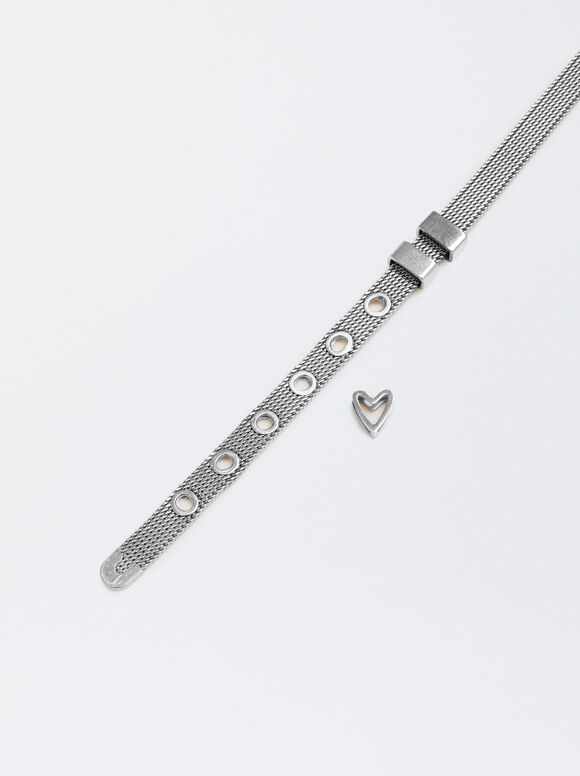 Online Exclusive - Personalisierte Stahlarmband Mit Herz, Silber, hi-res