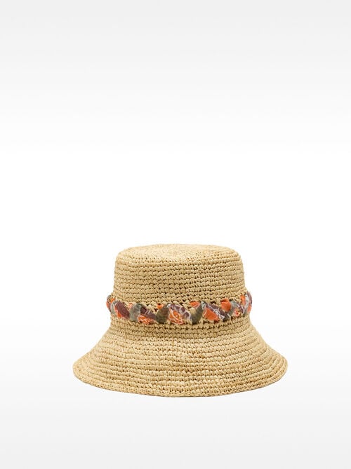 Chapeau type bucket effet paille avec ruban