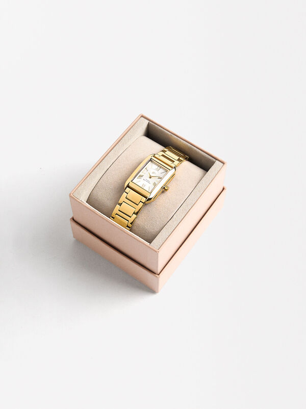 Square watch with a stainless steel bracelet