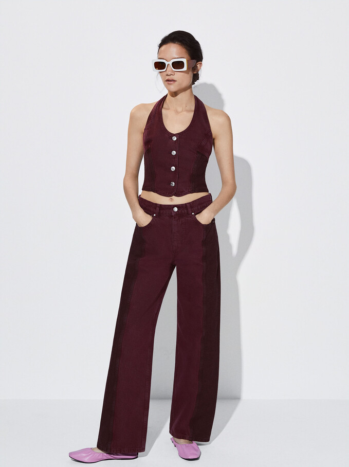 Pantalon En Jean Avec Blocs De Couleur, Violet, hi-res