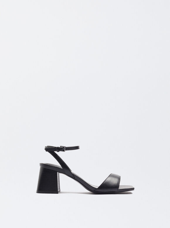 High-Heel Sandals With Ankle Straps, Black, hi-res