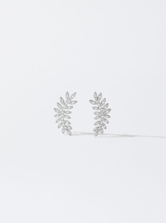Gold-Toned Earrings With Cubic Zirconia, Silver, hi-res
