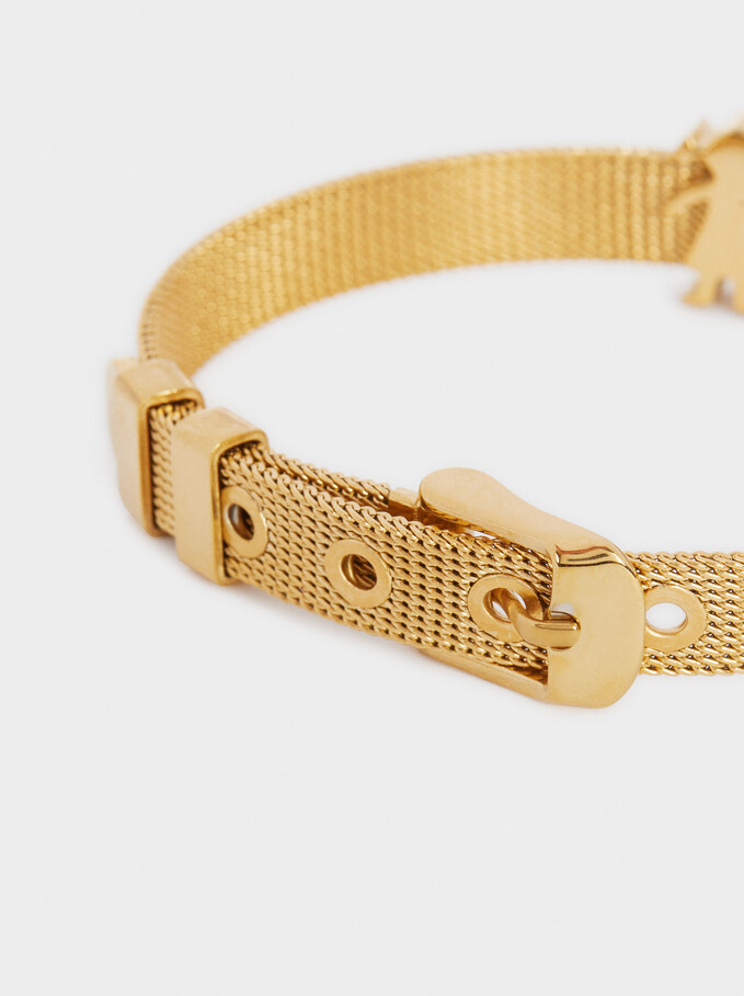 Adjustable Gold Stainless Steel Bracelet, Golden, hi-res