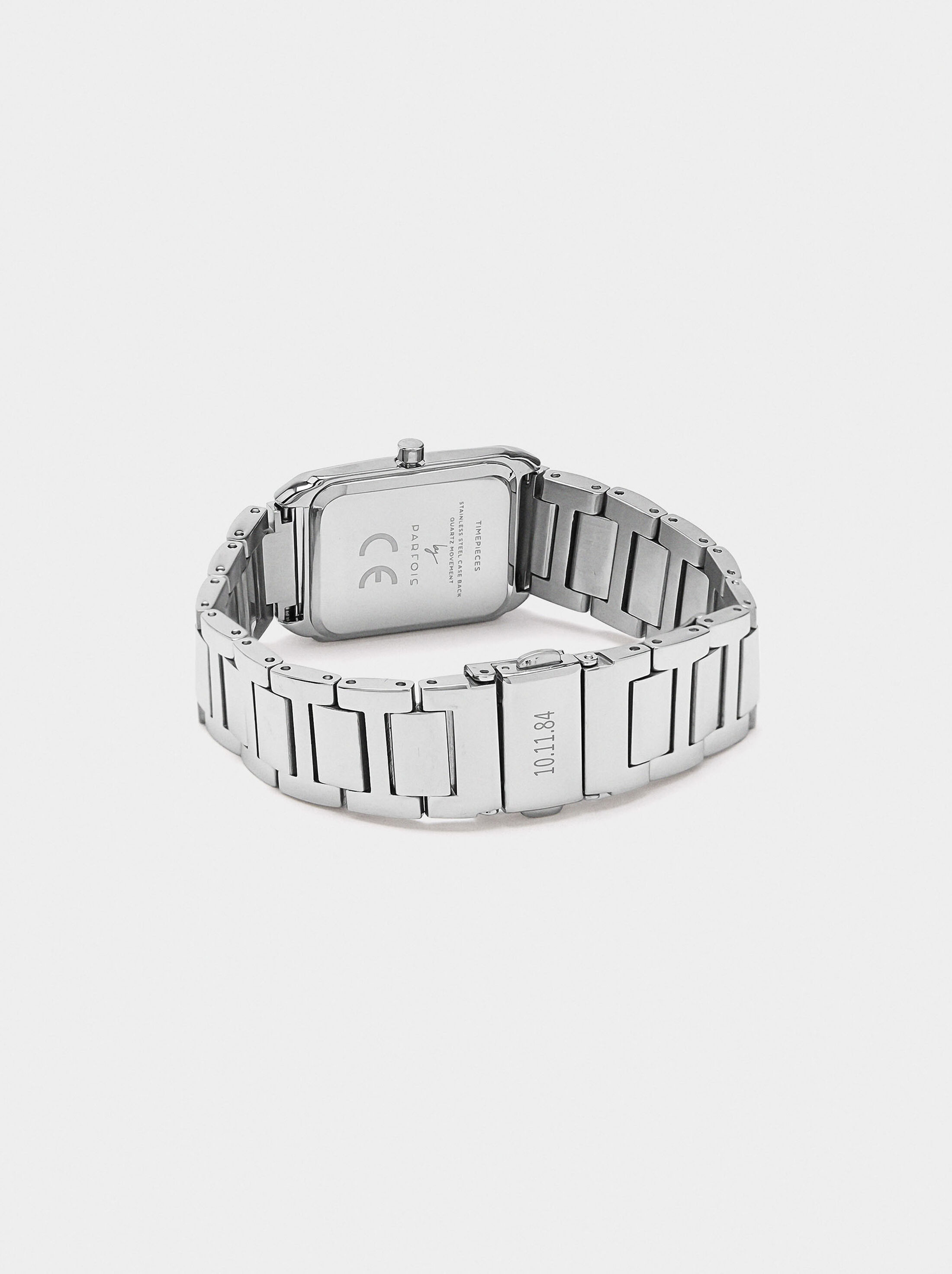 Rectangular watch with stainless steel bracelet image number 1.0