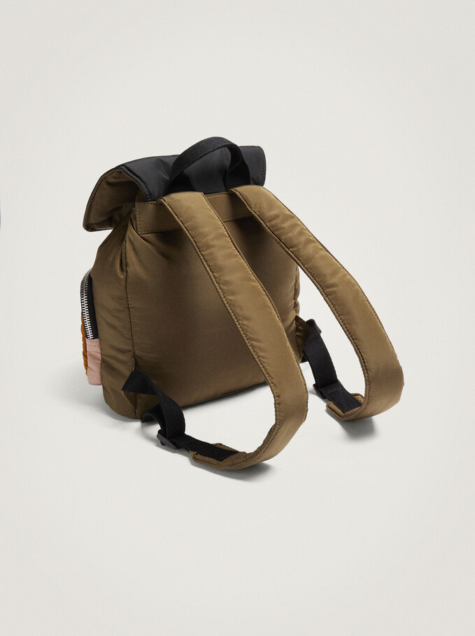 Quilted Nylon Backpack, Khaki, hi-res