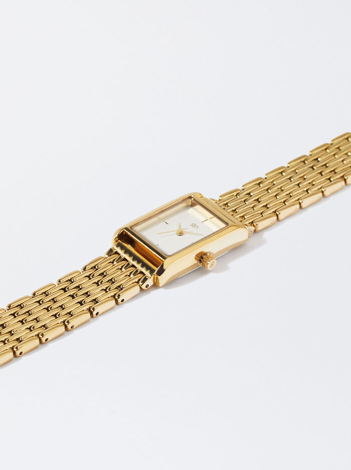 Relógio Dourado Com Bracelete De Elos