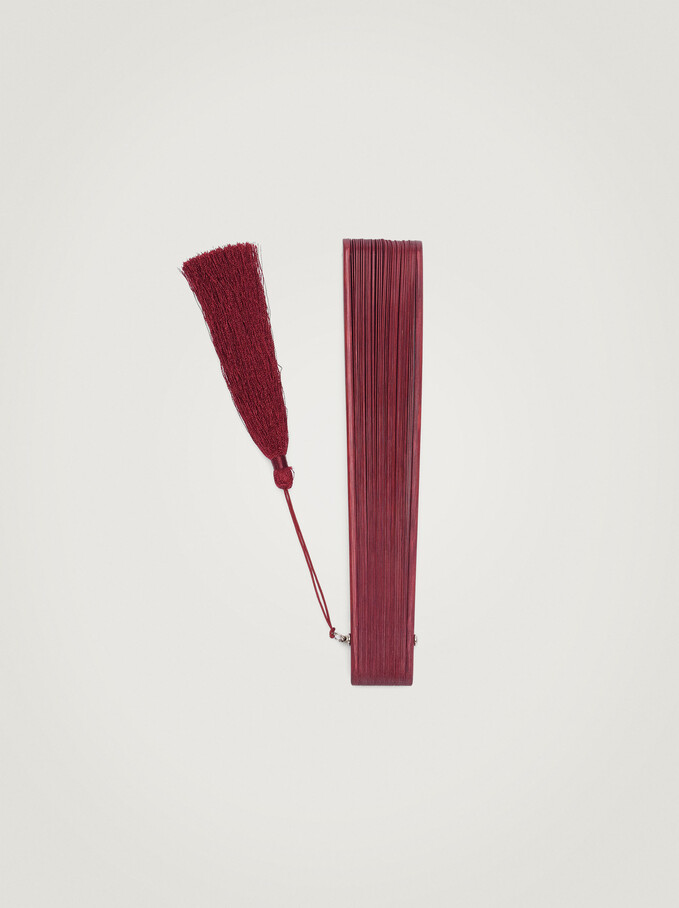 Perforated Fan With Tassel, Bordeaux, hi-res