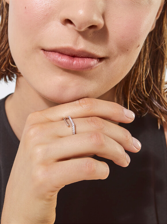 Gold-Toned Ring With Cubic Zirconia, Silver, hi-res