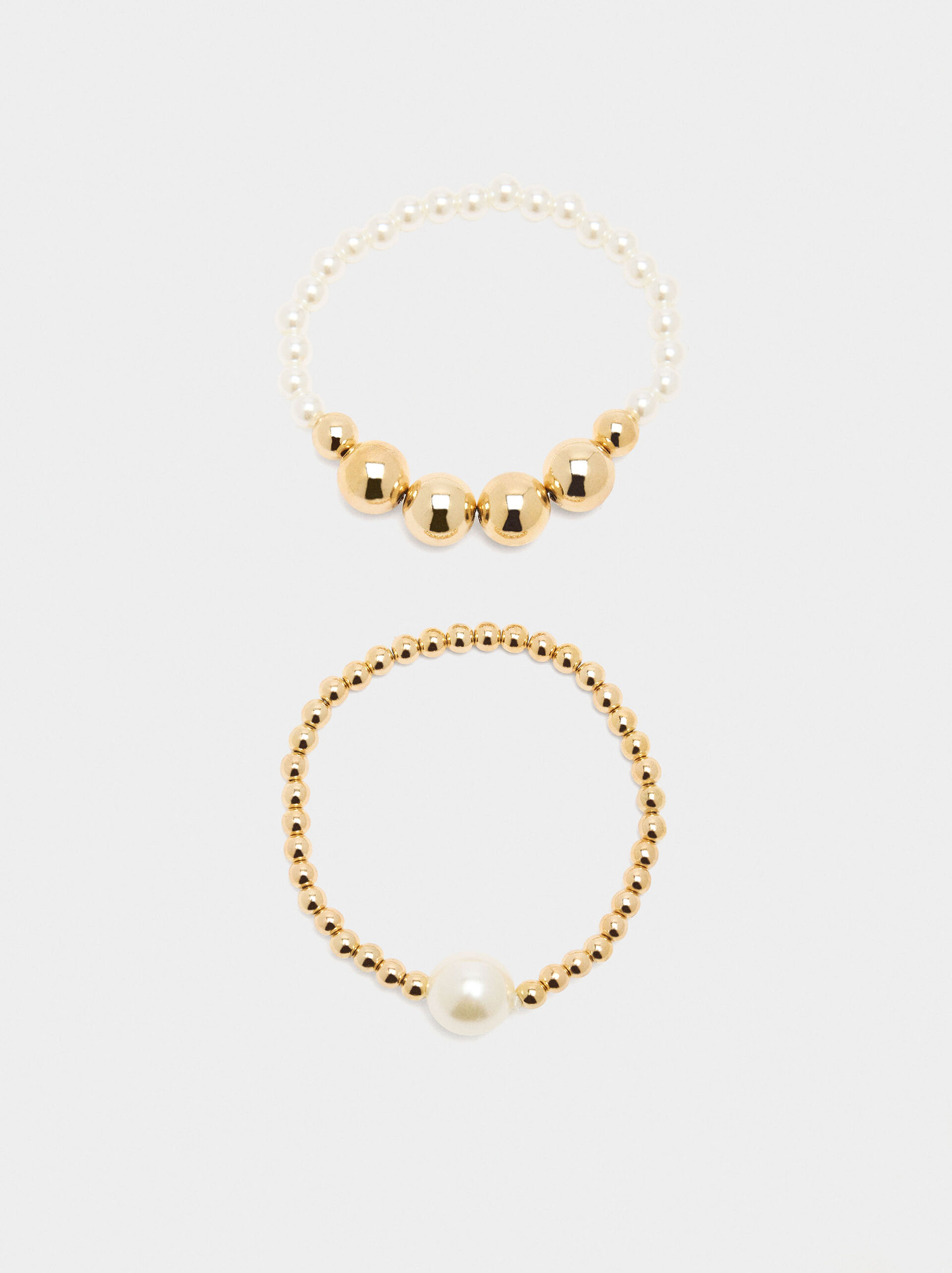 Set of elastic bracelets with pearls image number 2.0