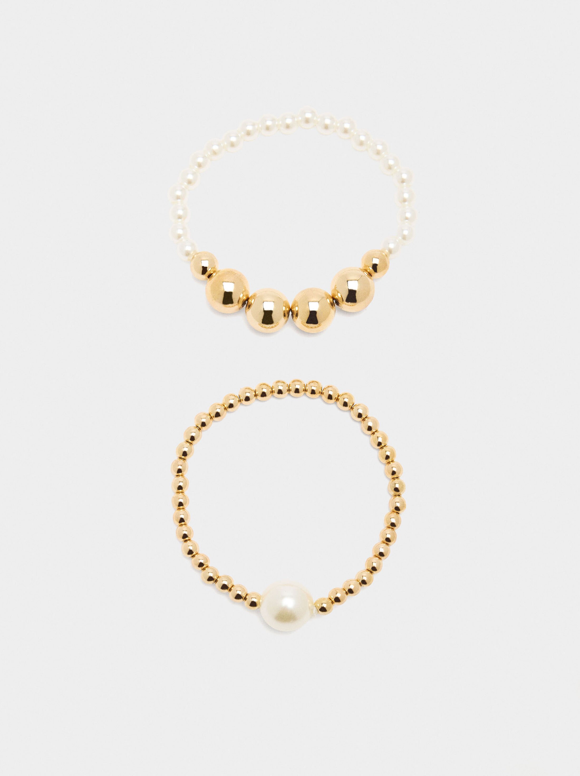 Set of elastic bracelets with pearls image number 2.0