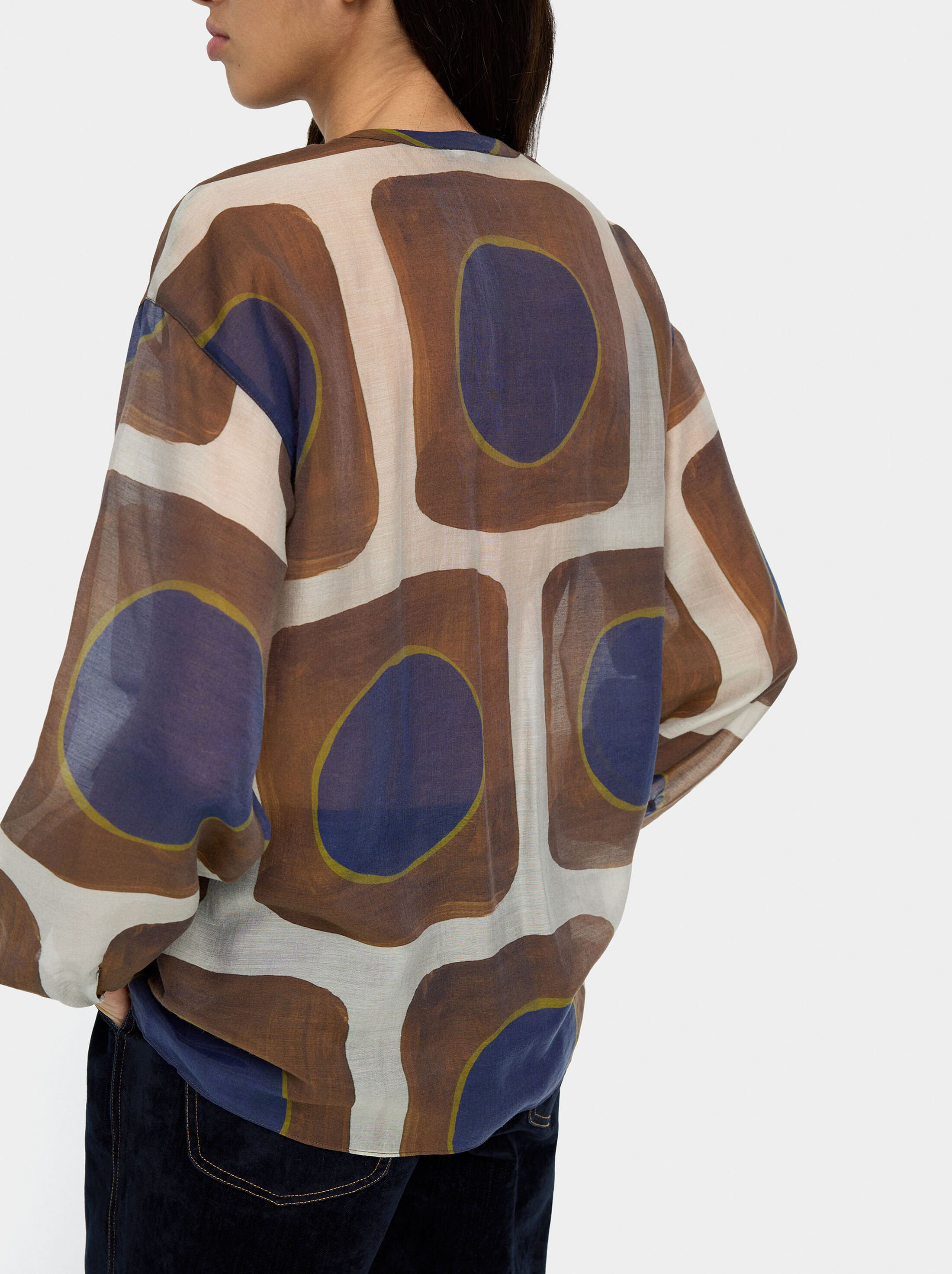 Blouse with semi-transparent print image number 3.0