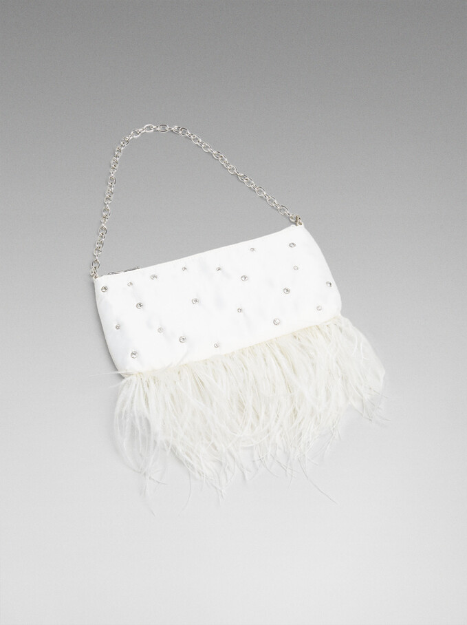 Feather And Strass Bag, Ecru, hi-res