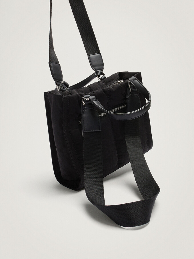 Nylon Tote Bag With Double Strap, Black, hi-res