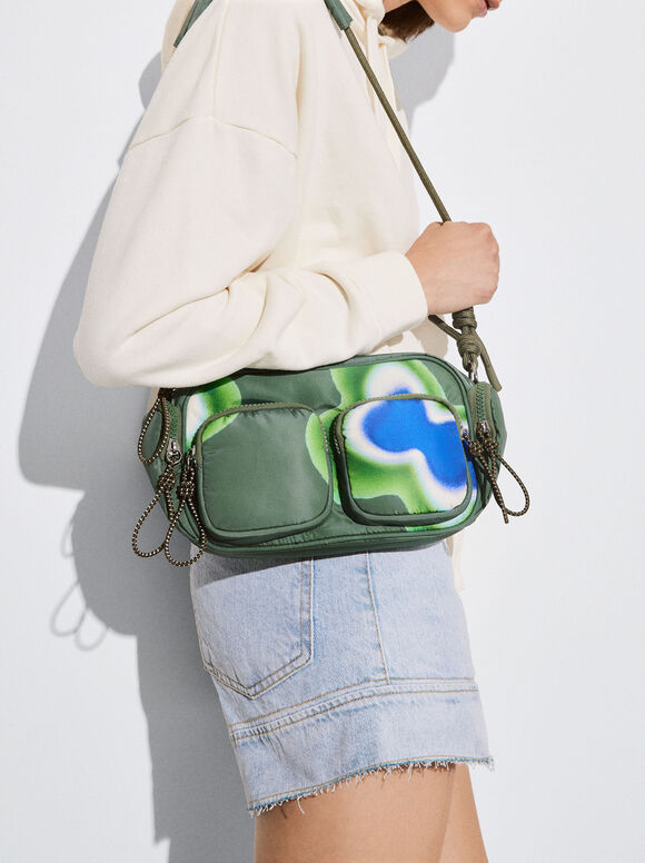 Sac À Bandoulière En Nylon À Imprimé, Multicolore, hi-res