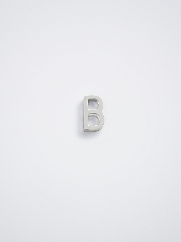 Letter B Stainless Steel Charm, Silver, hi-res