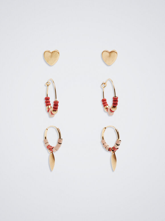Set Of Hoop Earrings With Heart, Multicolor, hi-res