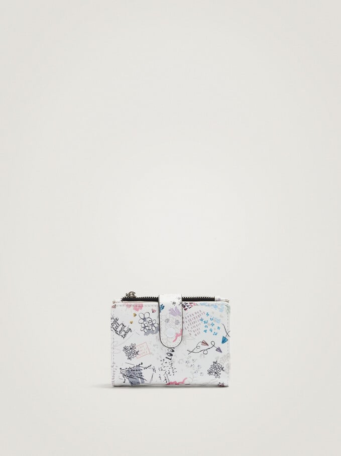 Compact Printed Wallet, White, hi-res