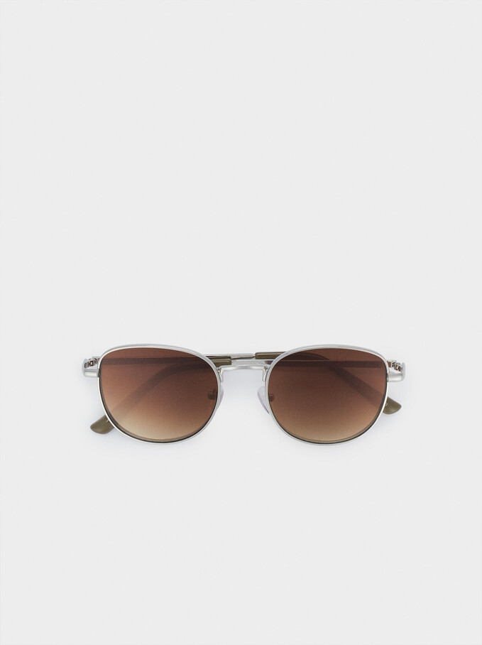 Round Metallic Sunglasses , Silver, hi-res