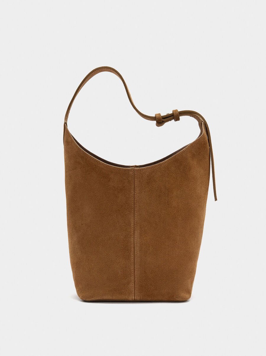 Suede bucket bag with inner pouch