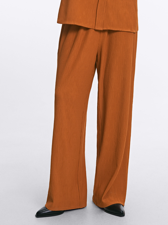 Loose-Fitting Trousers With Elastic Waistband, Orange, hi-res