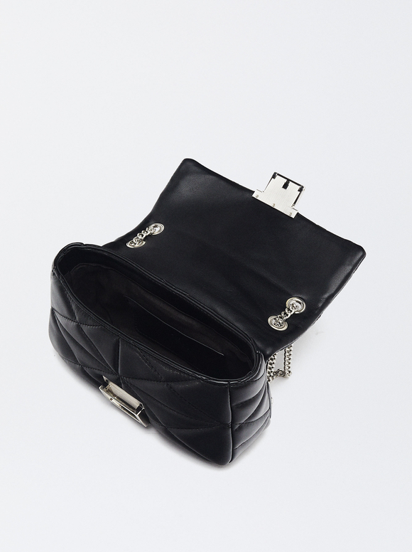 Quilted Shoulder Bag, Black, hi-res