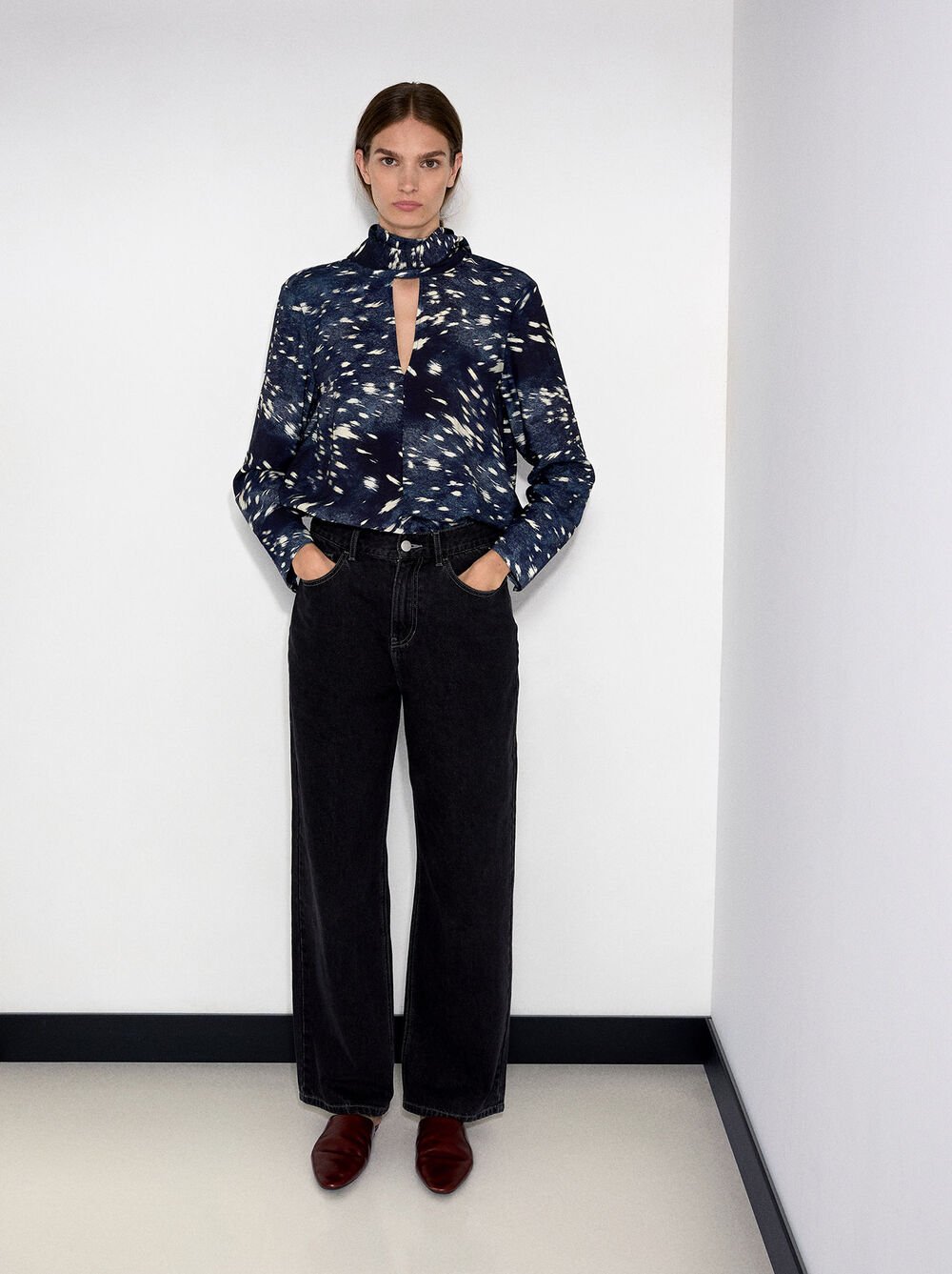 Long-sleeve animal print blouse