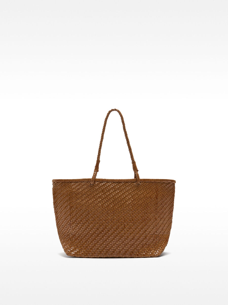 Woven leather shopper bag
