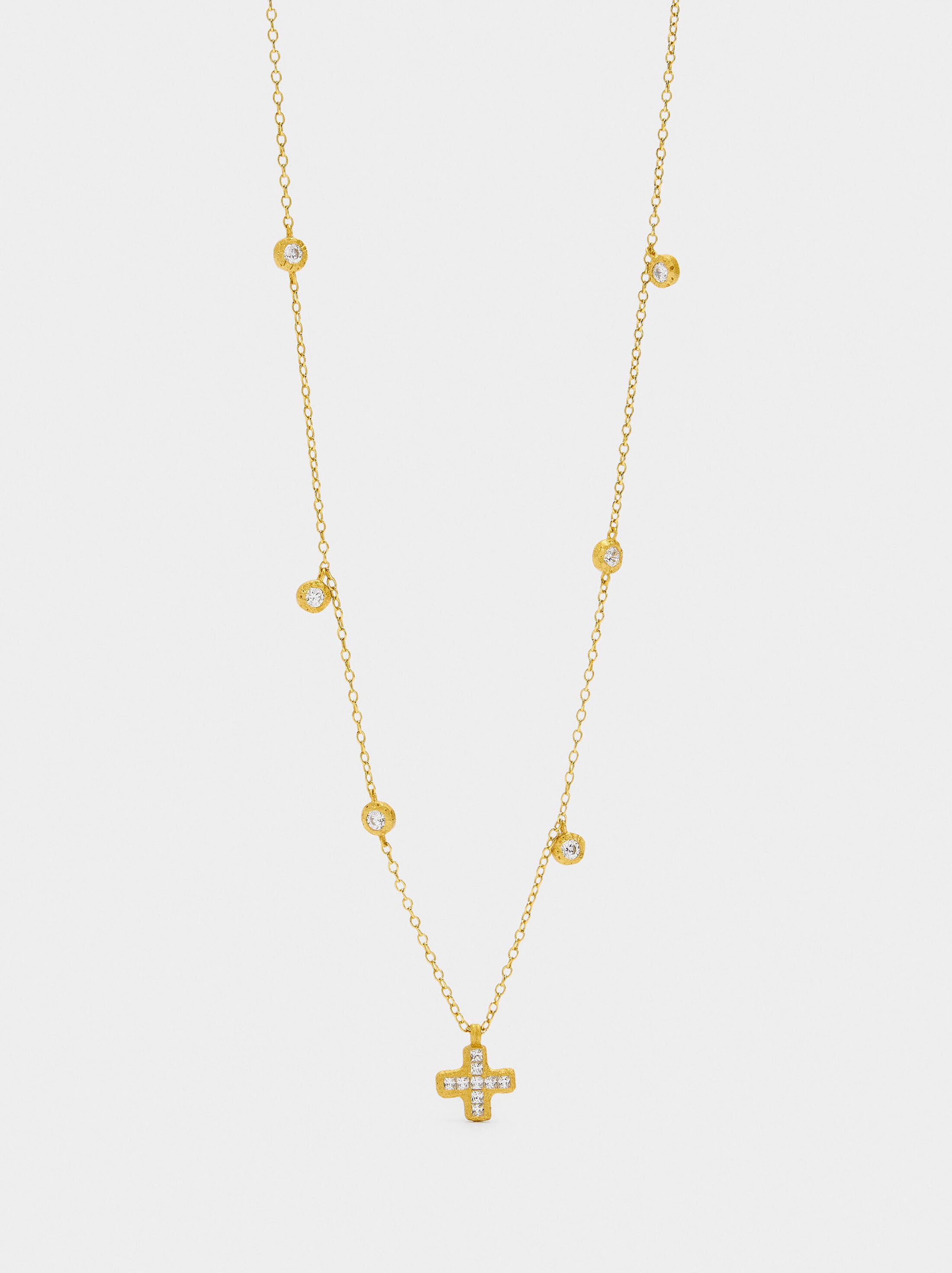 Necklace with cubic zirconia cross pendant - 925 sterling silver image number 0.0