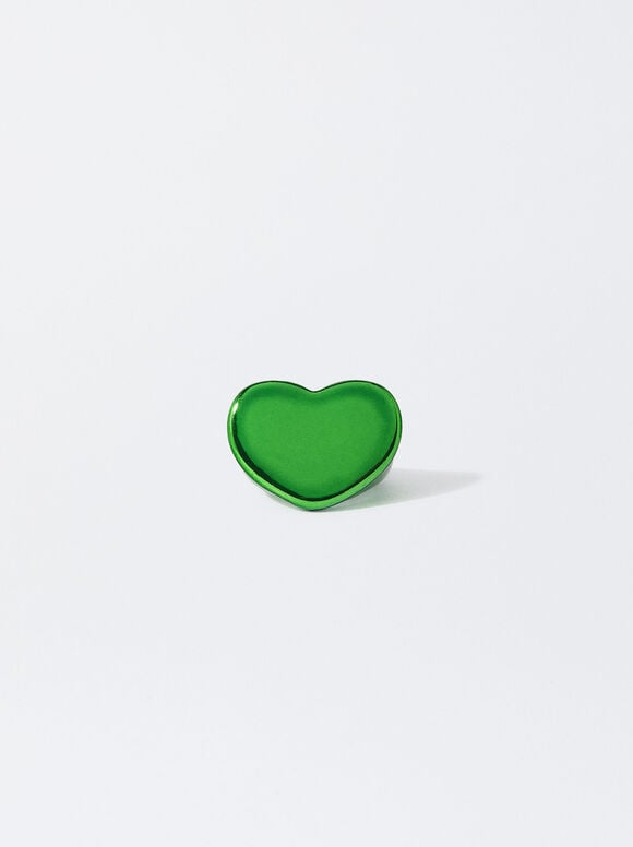 Metallic Heart Ring , Green, hi-res