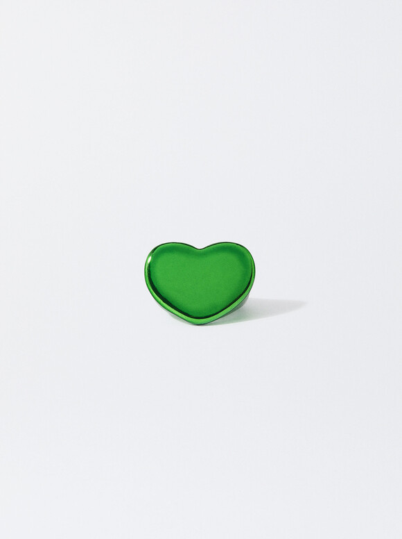 Bague Métallisé Cœur , Vert, hi-res