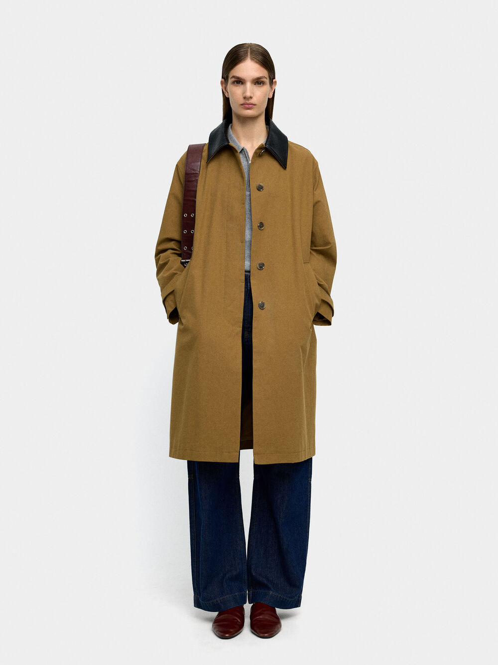 Cotton trench with contrast collar