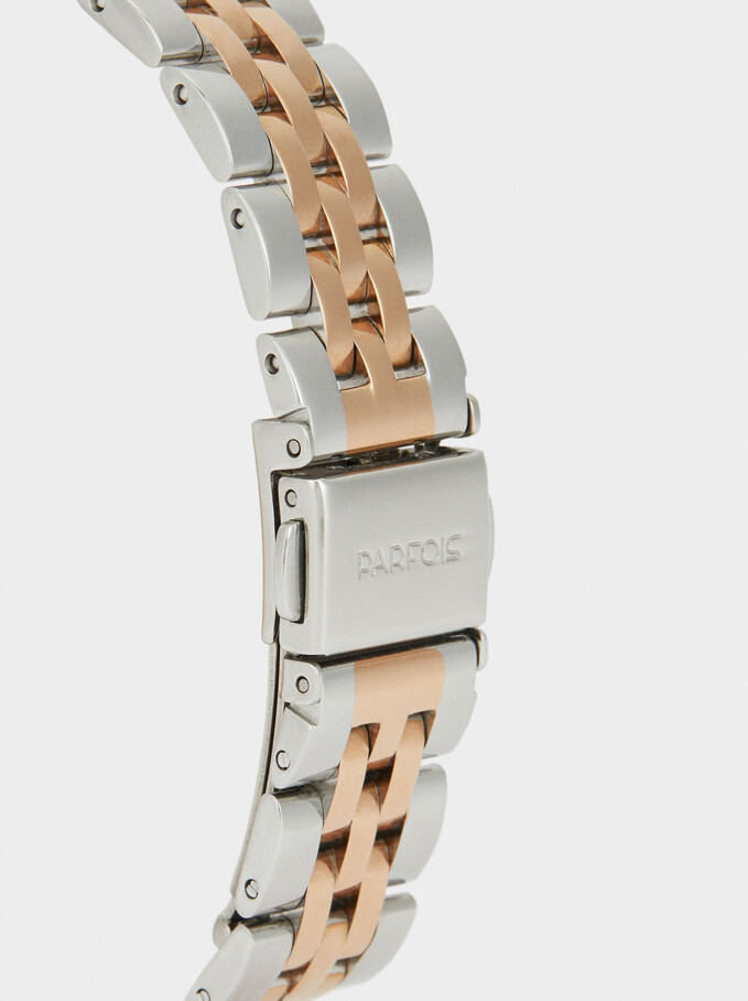 Watch With Two-Toned Steel Strap, Golden, hi-res