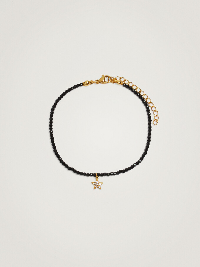 Steel Bracelet With Star And Zirconia, Black, hi-res