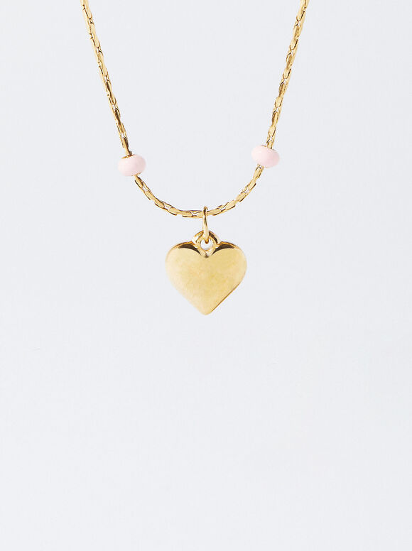 Online Exclusive - Stainless Steel Necklace With Personalized Heart, Pink, hi-res