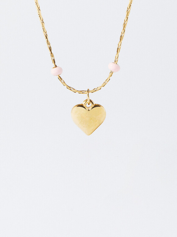 Online Exclusive - Stainless Steel Necklace With Personalized Heart, Pink, hi-res