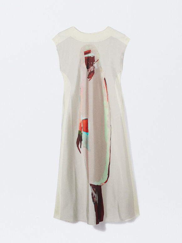 Satin Midi Dress, Multicolor, hi-res