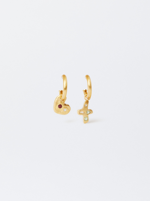 Matte Effect Gold-Plated Earrings 18k, Golden, hi-res