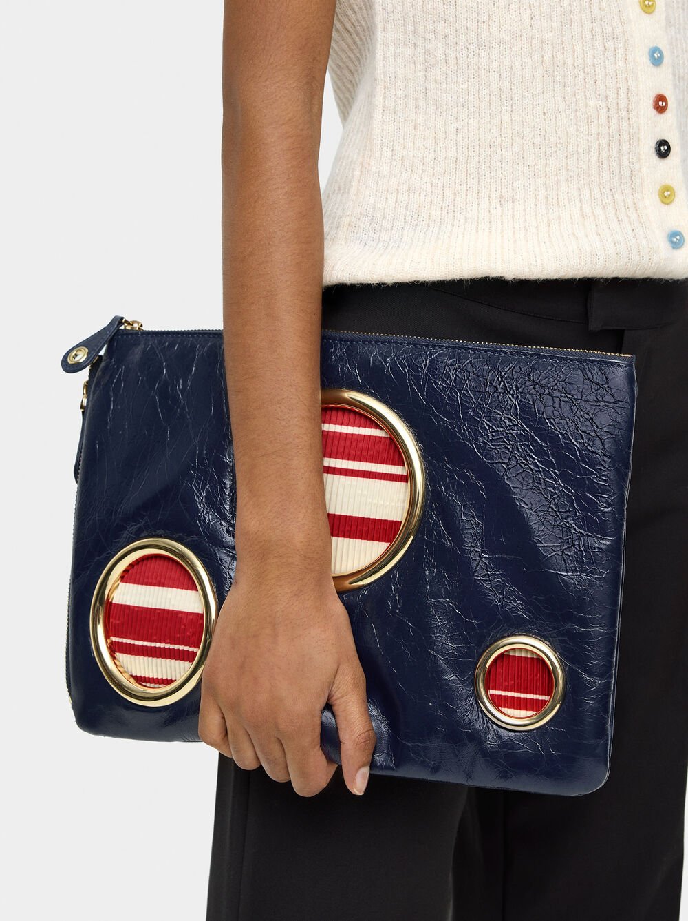 Envelope leather bag with mesh details